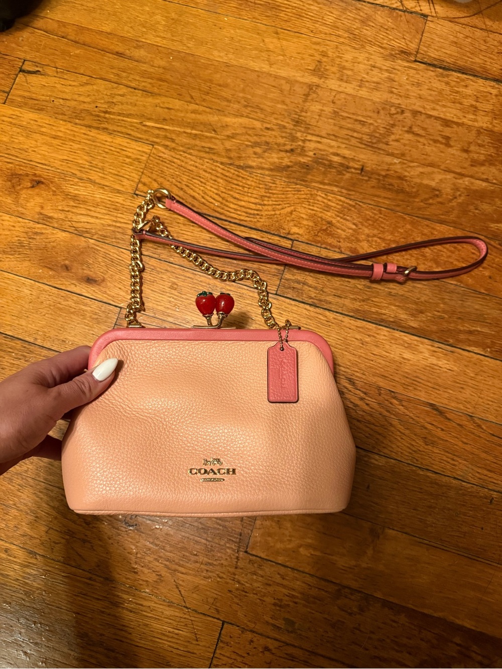Coach Peach and Pink Leather Crossbody with Cherry Kiss Clasp